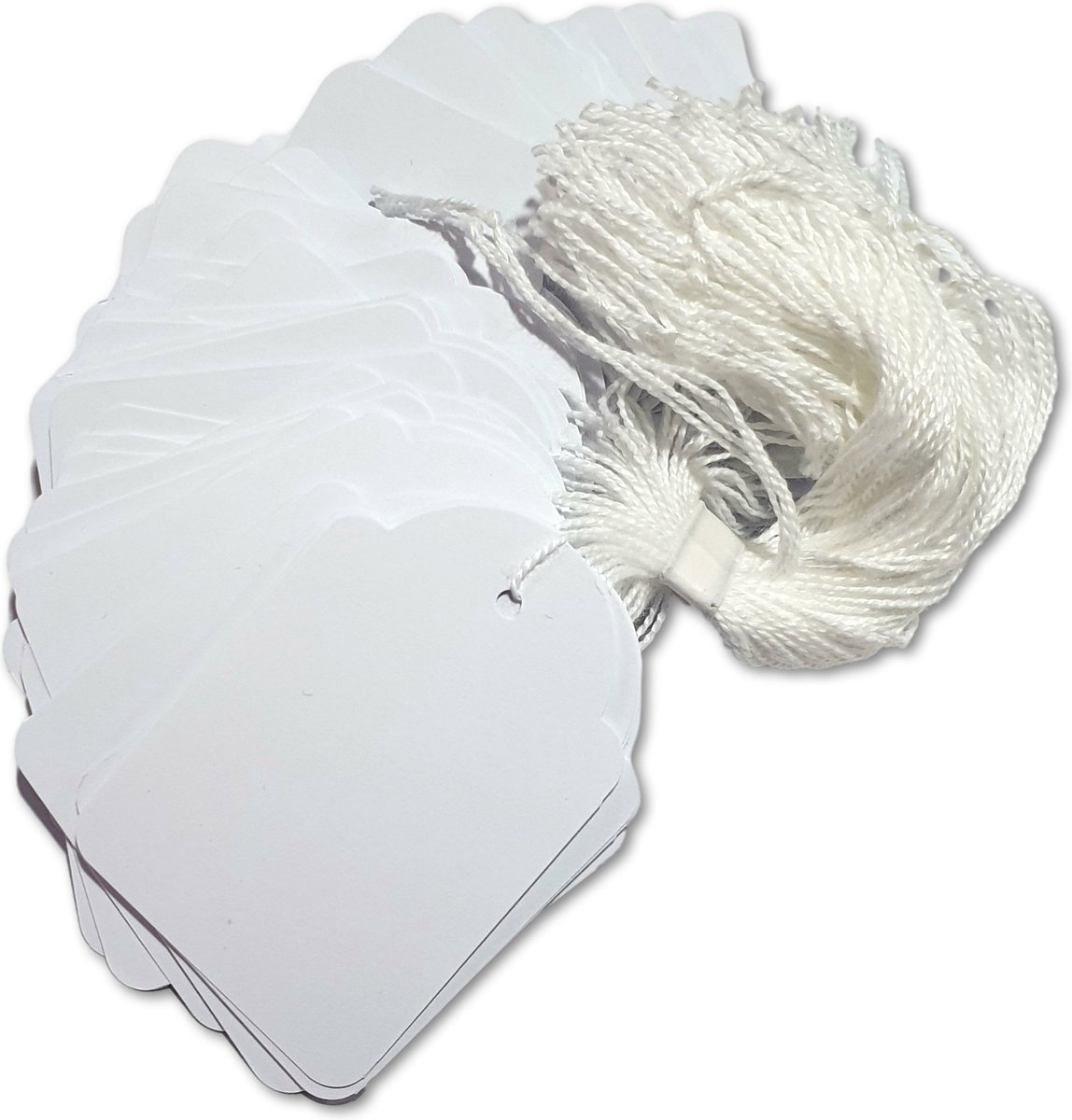 Ilènne - Kledinglabels / prijskaartjes groot met koord - 45x65 mm - 200 stuks - cadeaulabels karton - Wit