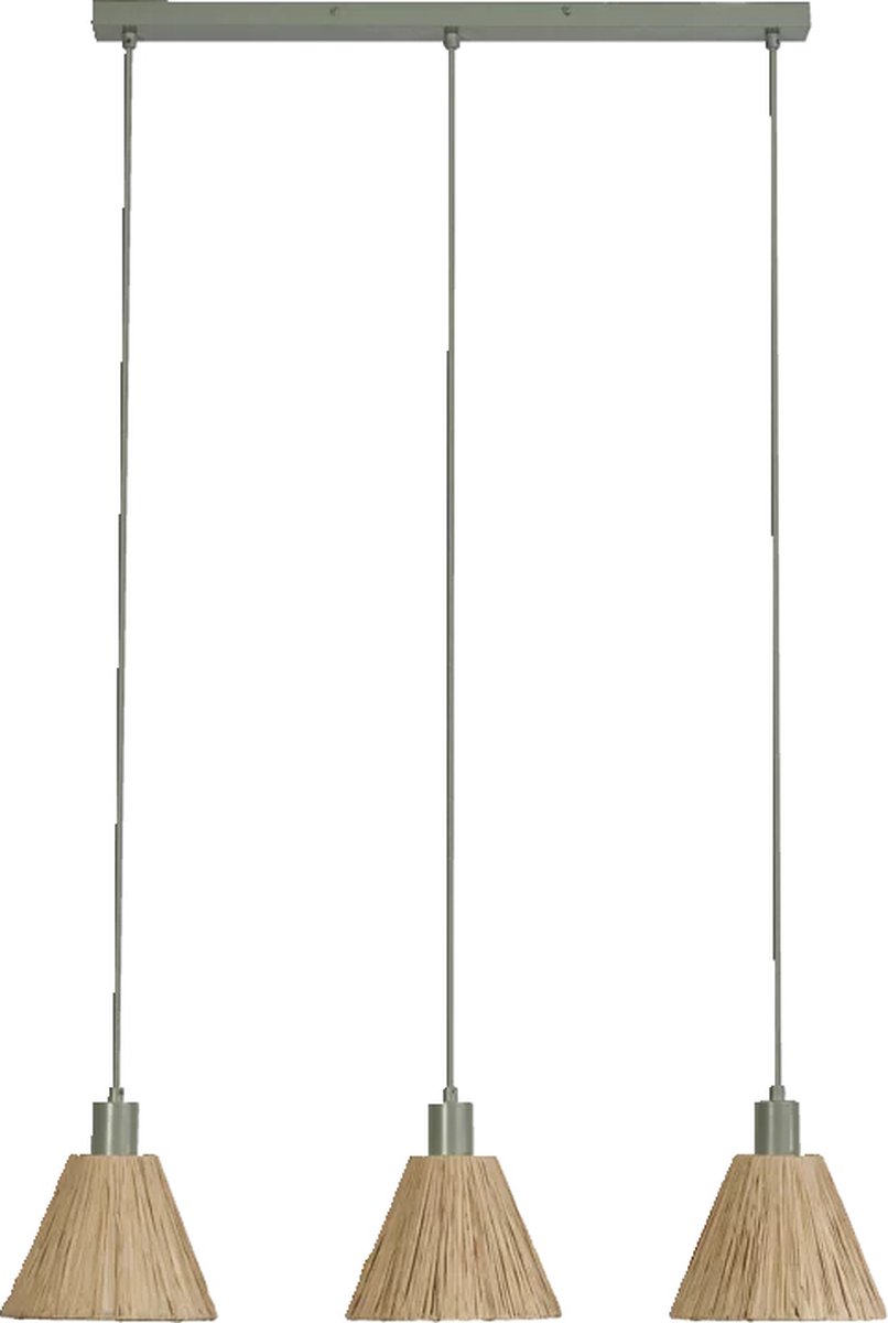 LEDVANCE 3-lamps hanglamp Decor Raffia Linear groen van raffia en metaal, E27, 845 mm lengte, lampenkap van gerecycled materiaal, duurzaam dankzij vervangbare lichtbron, eenvoudig te installeren