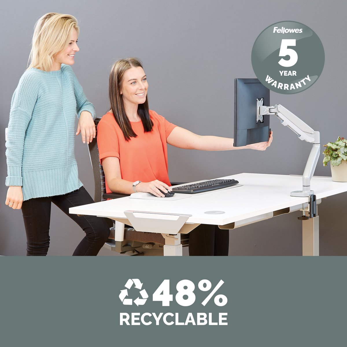 Fellowes enkele monitor arm Eppa - voor 1 scherm - tot 40 inch - zilver thumbnail 2