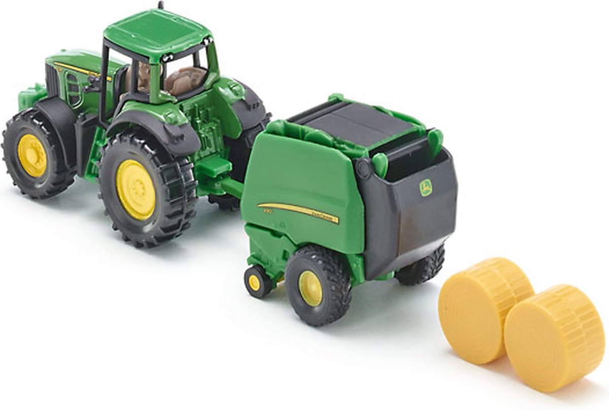 SIKU 1665, John Deere Tractor met Balenpers en 2 hooibalen, metaal/kunststof — afbeelding 3
