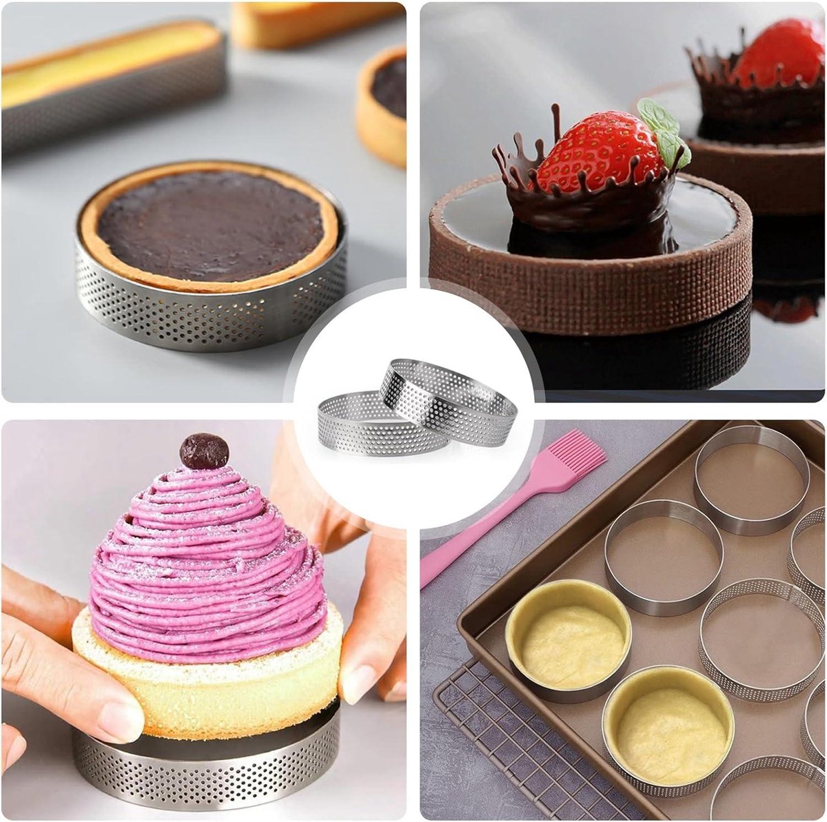 10 Stück Mini Törtchen Backblech Tartelette Ring Rund Tarten Backform Mousse Törtchen Kreis Gebäck Backform Form Mousse Kreis Ring Tartelette Förmchen für Tortenkreationen