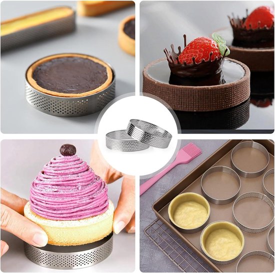 Tarqite 12er Set Mousse Tartelette Förmchen - Edelstahl Dessertringe 6cm Mit Löchern