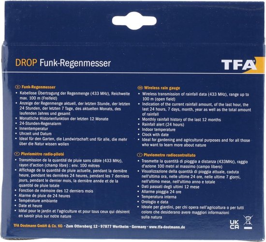 TFA 47.3005.01 Drop draadloze regenmeter met regenmeter zwart