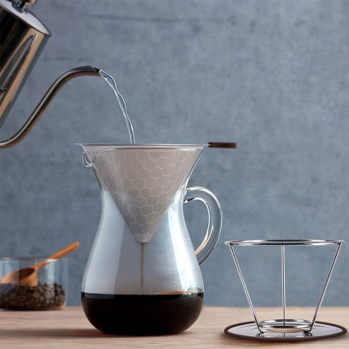 Filtres à Café Réutilisables En Acier Inoxydable, Goutteur à Café Double Couche En Maille Avec Support Pour Tasse