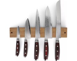 Yaxell Super Gou Messenset – 6-delig – Bamboe Magneetstrip met 5 Messen – 161 Lagen Damaststaal – SG2 Staal – 63 HRC – Canvas-Micarta Heft