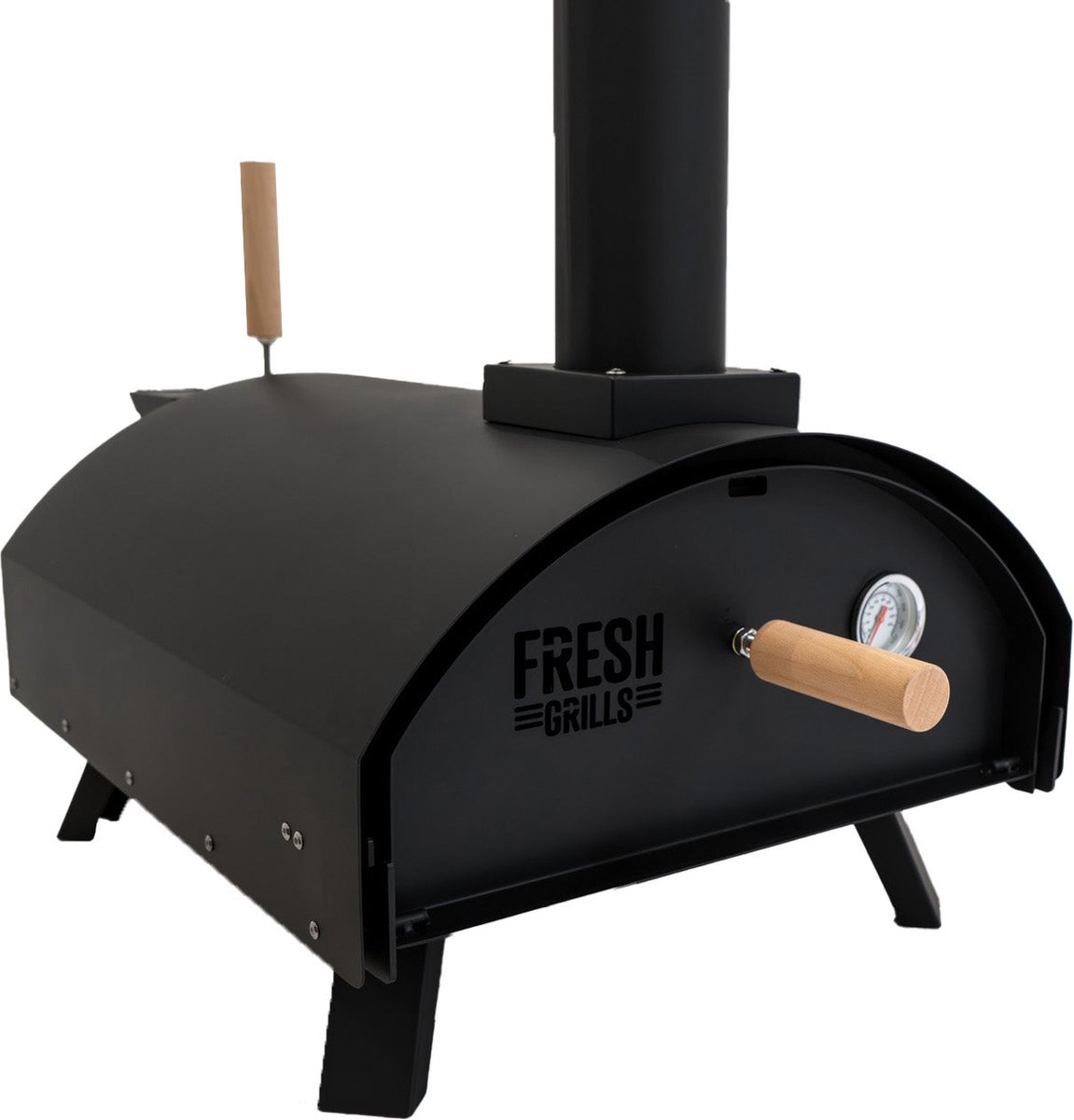 Buiten tafel pizza oven 30 cm draagbaar zwart staal houtskool BBQ