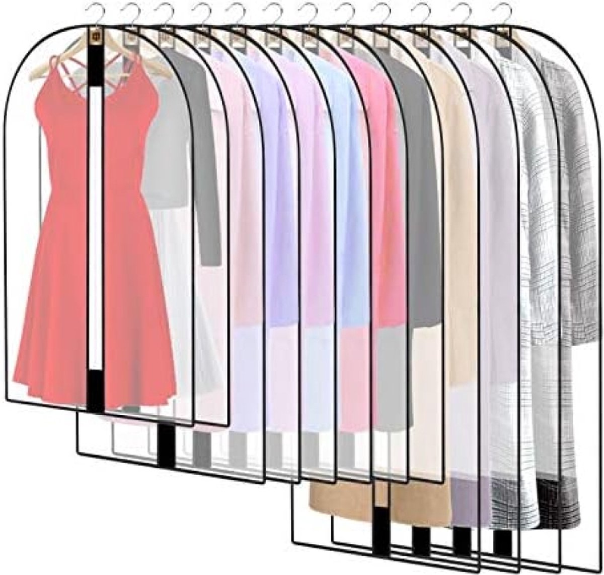 12 Stuks Kledingzak, ademende stof kleding zakken, transparant kledinghoes, kledingbescherming, beschermhoes voor bruidsjurken, avondjurken, kleding, mantels, shirts, pakken, jas, lange ritssluiting