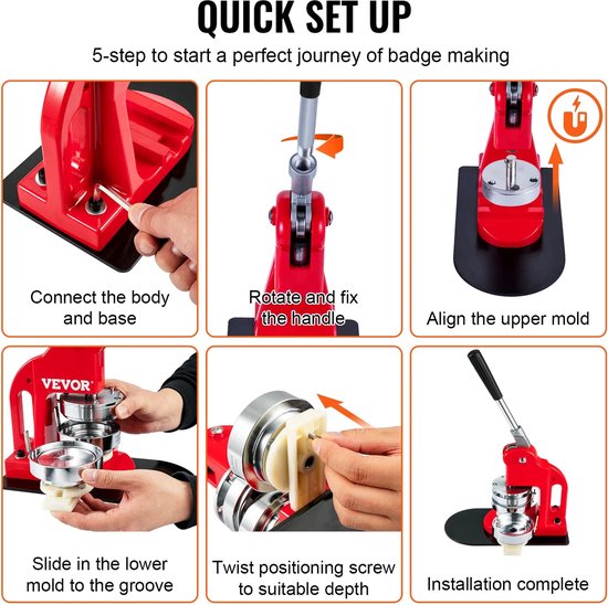VEVOR Knopmaker, 1/1,25/2,3 Inch  25/32/58 Mm  3 In 1 Pin Maker 300 Stuks Knoponderdelen Ergonomische Booggreep Ponsperskit Knopmaker Machine Met Panda Magisch Boek Voor Kinderen Doe Het Zelf 751152041