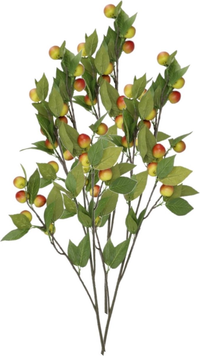 DK design Kunstbloem fruit tak met appels - 3x - 90 cm - rood/groen - Kunst zijdebloemen