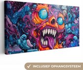 Canvas schilderij 80x40 cm - Wanddecoratie Monster - Graffiti - Kleuren - Oranje - Muurdecoratie woonkamer - Slaapkamer decoratie - Kamer accessoires - Schilderijen