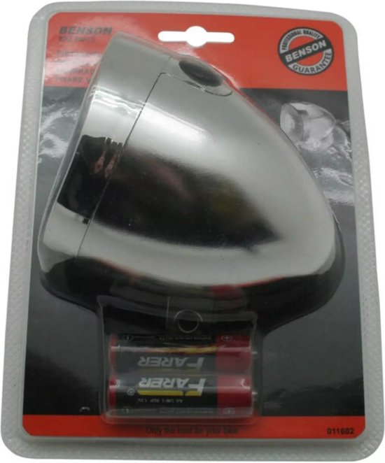 Benson Retro fietskoplamp - chroom - 1 LED - 15 meter zicht - inclusief batterijen — afbeelding 5