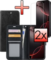 Étui adapté pour iPhone 16 Pro Max Case Book Case Cover Flip Cover Wallet Bookcase avec 2x protecteur d'écran - Zwart