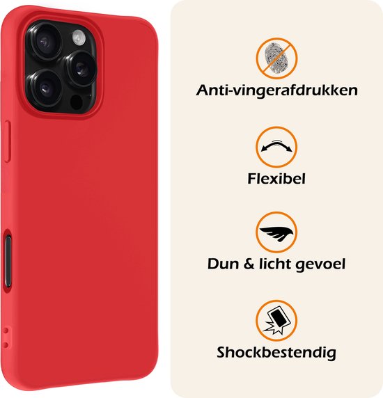 Coque pour iPhone 16 Pro Coque en Siliconen avec 2 films de protection d'écran – Coque pour iPhone 16 Pro Cover Back Case – Rouge