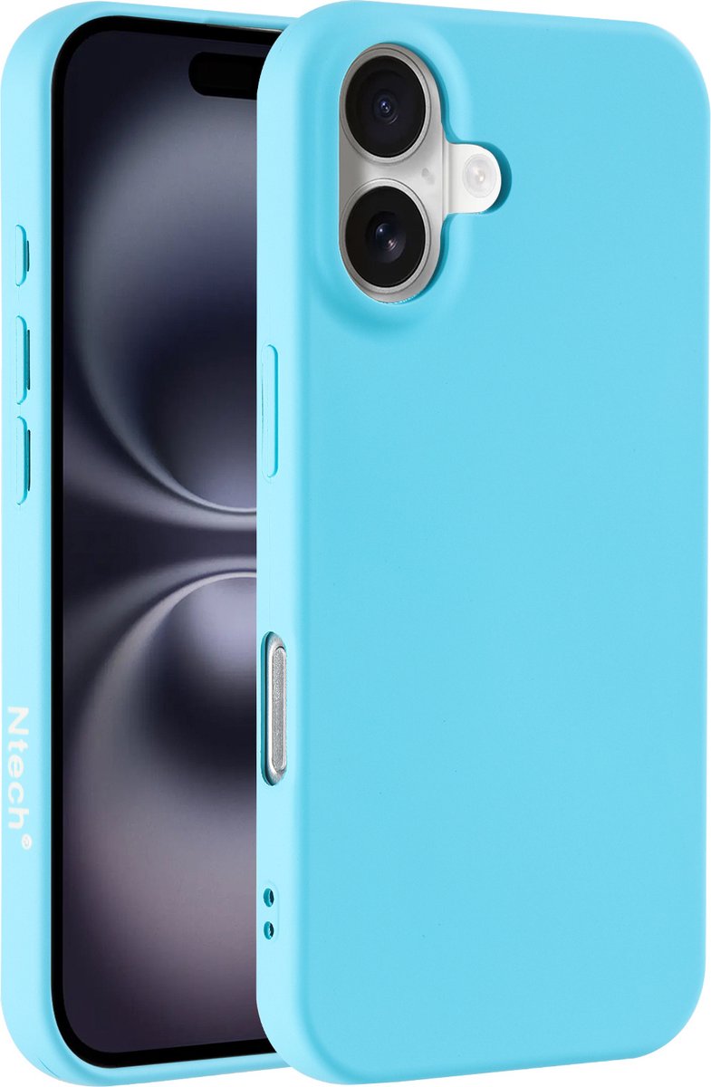 Hoesje Geschikt voor iPhone 16 Plus – Zacht siliconen liquid backcover – Licht Blauw