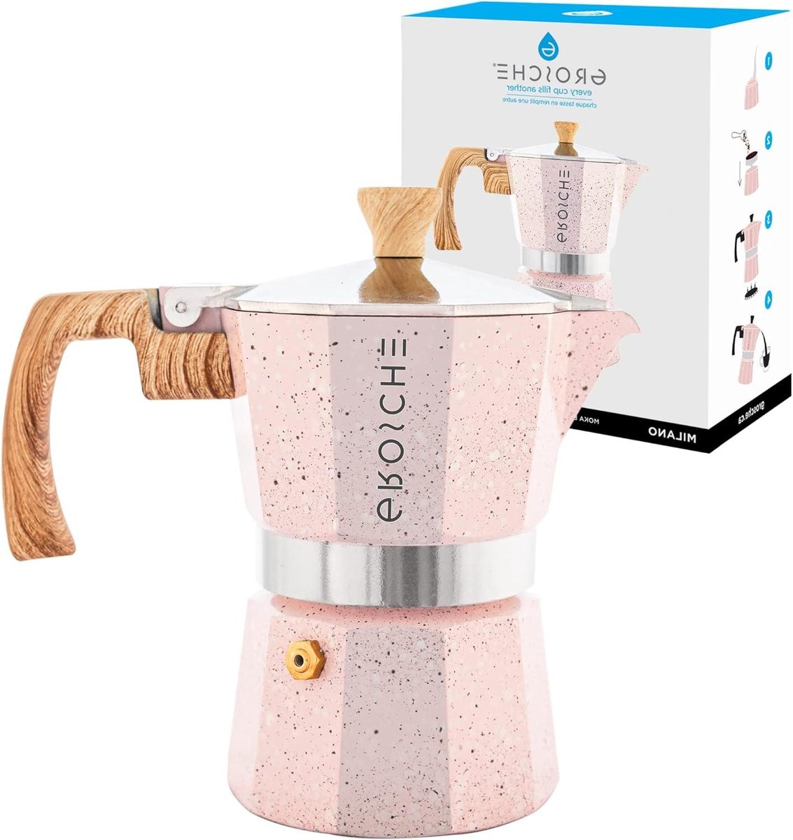 Moka pot percolator voor kookplaat - Roze, 3 kopjes