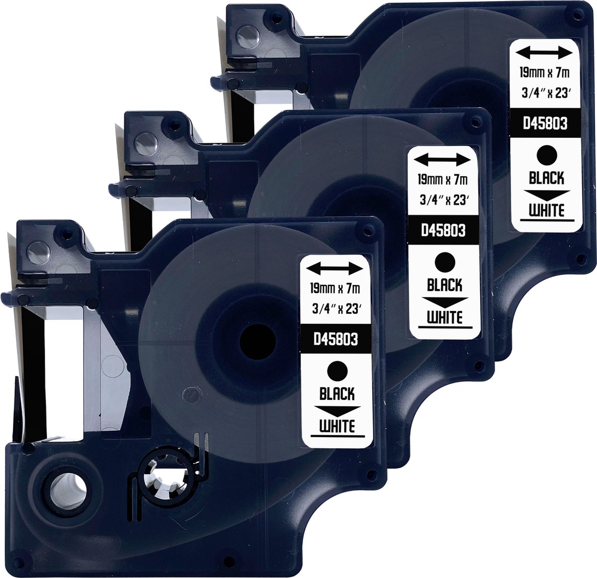 DULA Dymo D1 45803 - S0720830 - Compatible label tape - 3 lettertapes - Zwart op wit - 19mm x 7m