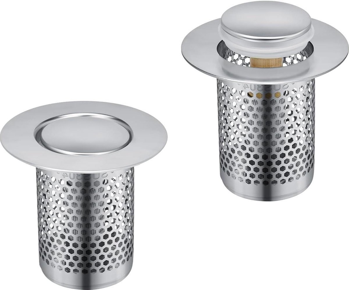 Goedkoopste 33x50mm afvoerzeef van roestvrij staal - 2 stuks - wastafelzeef voor keuken, badkamer en balkon Gootsteen zeef