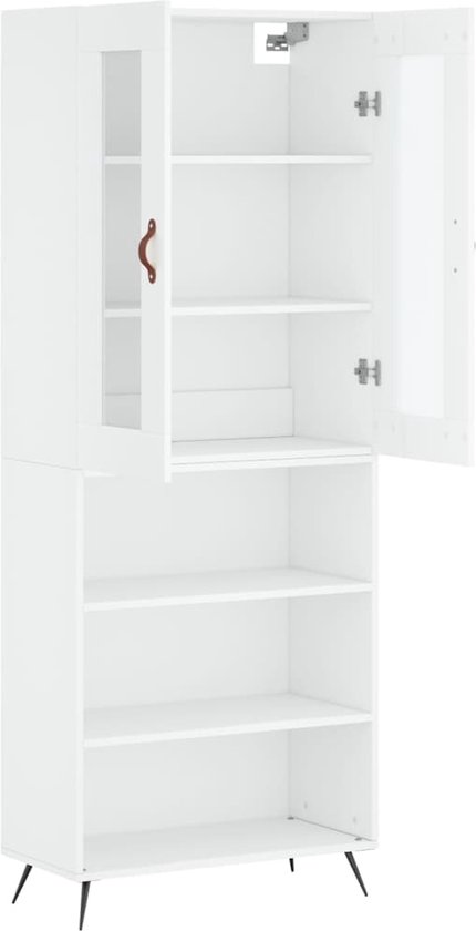 Meuble haut The Living Store - Wit - 69,5 x 34 x 180 cm - Matériau durable - Espace de rangement suffisant - Porte pratique - Pieds en métal - Assemblage requis