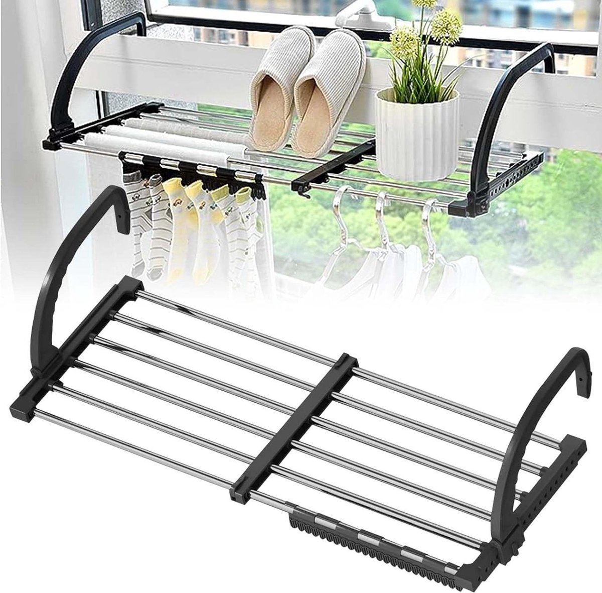 Goedkoopste Wasrek uittrekbaar balkondroger 42-72 cm roestvrij staal - hangdroger voor binnen en buiten