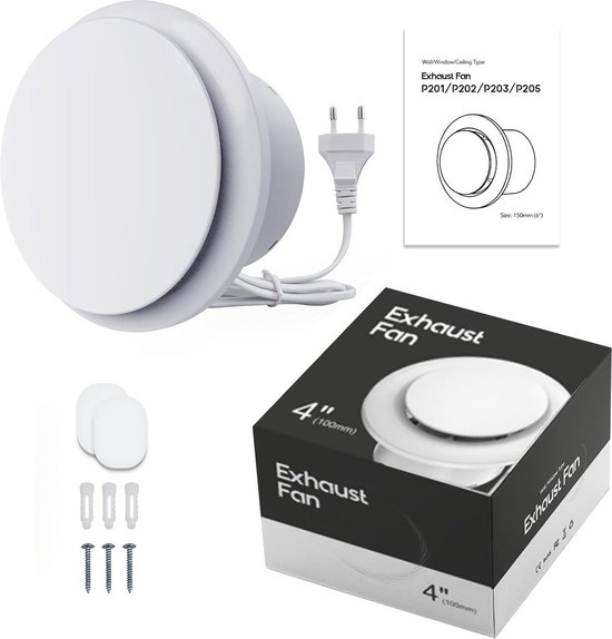 Randaco Badkamerventilator, diameter 100 mm, met klapklep, wandventilator met naloop, afvoerlucht, keuken, toilet, badkamer, wit, stille werking