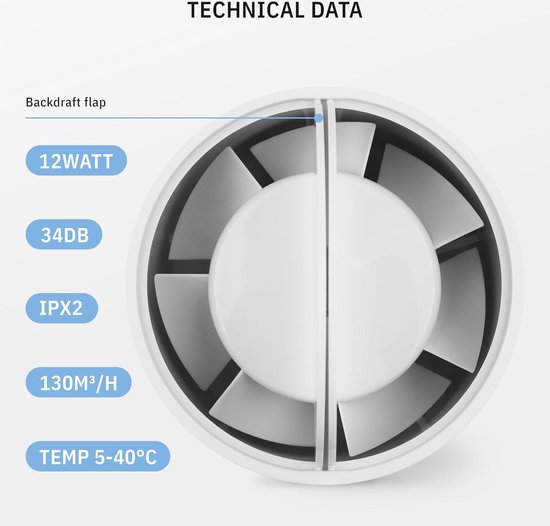 Badkamerventilator 100 mm 12 W stil met terugslagklep [<34dB