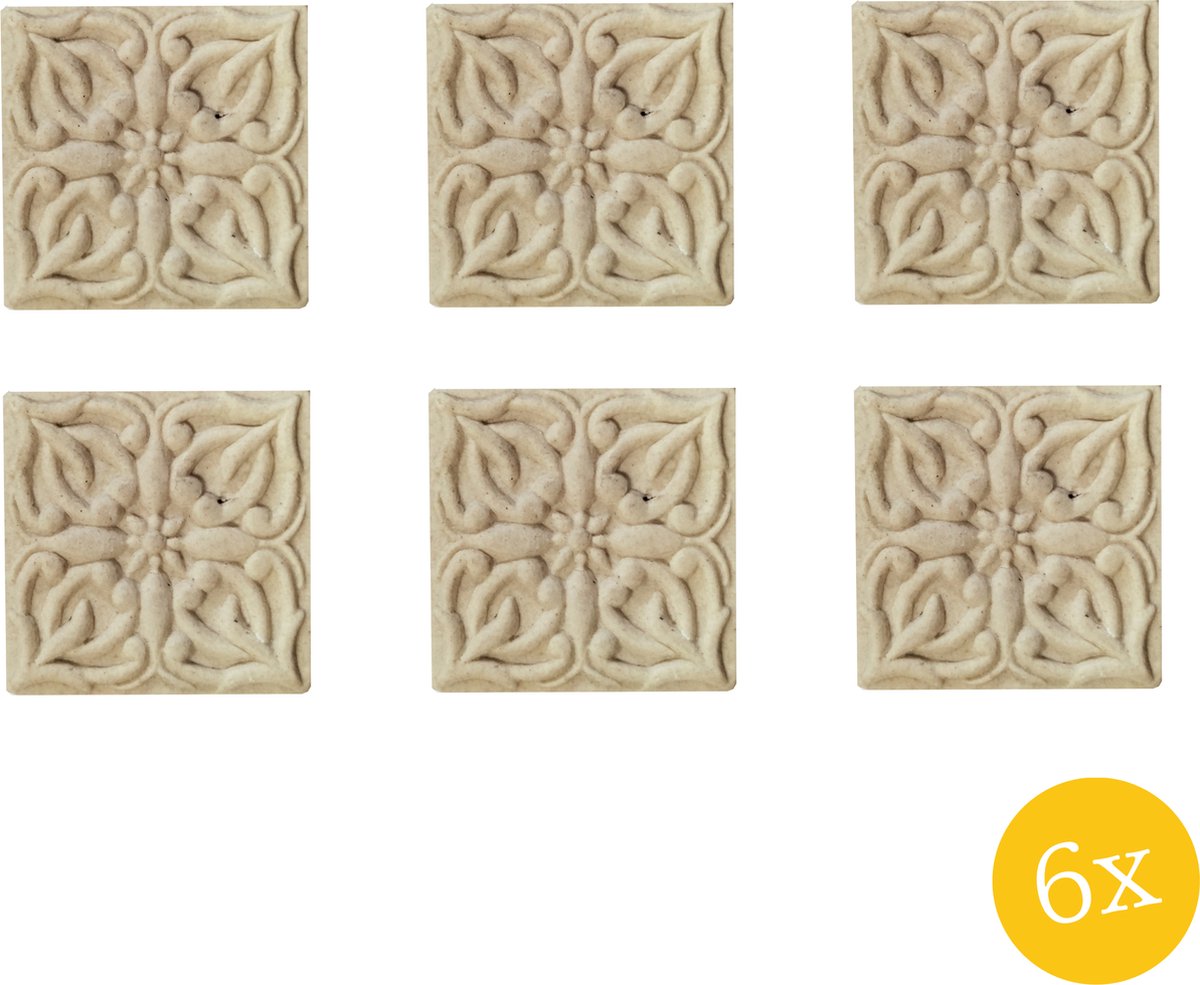 Deurknop set van 6 stuks 4x4 cm Beige Keramiek Vierkant Meubelknop