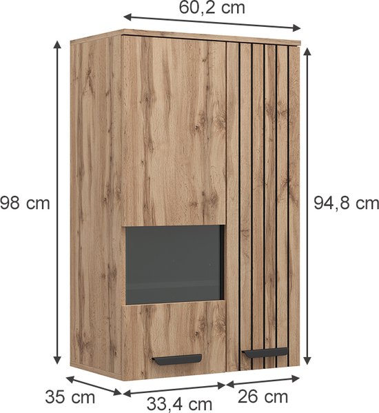 Vicco Armoire murale Amber, Marron/Marron, 60,2 cm avec 2 portes