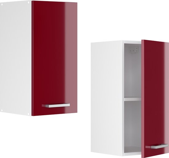 Vicco Armoire suspendue universelle R- Line, Rouge bordeaux brillant/ Wit, 30 cm avec porte