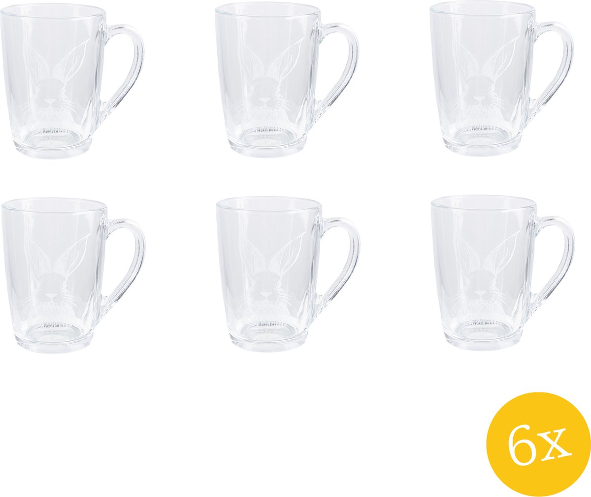 Clayre & Eef Theeglas 300 set van 6 stuks 300 ml Transparant Glas Konijn Theemok