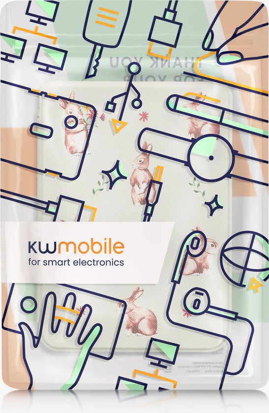 kwmobile e-reader hoesje geschikt voor Kobo Clara BW / Colour hoes - E reader flip case met magnetische sluiting - Ereader cover - Konijntjes en Bloemen design in wit / bruin / grijsgroen van Merkloos — afbeelding 4