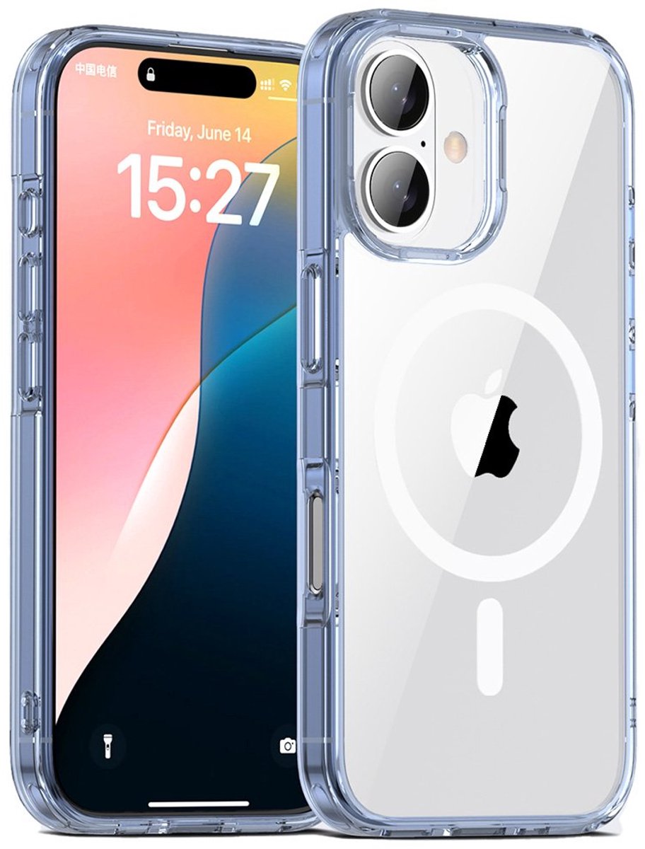 Mobiq - Schokbestendige MagSafe Case geschikt voor iPhone 16 Plus - transparant/blauw