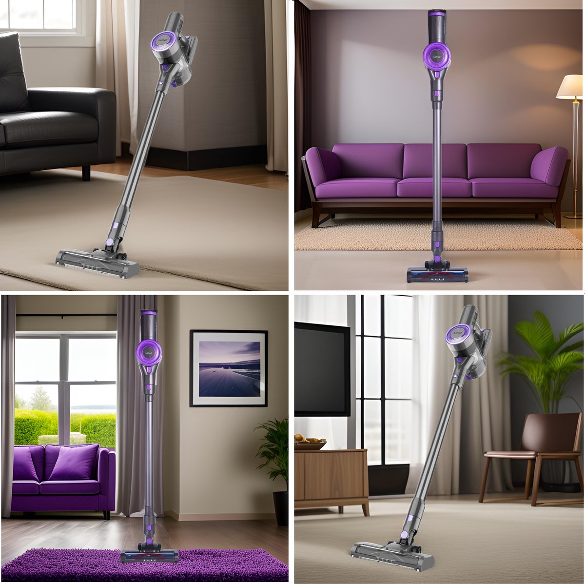 Cheffinger Steelstofzuiger - 300Watt - Draadloze Stofzuiger - Paars - LED Verlichting - Wandmontage – foto 4