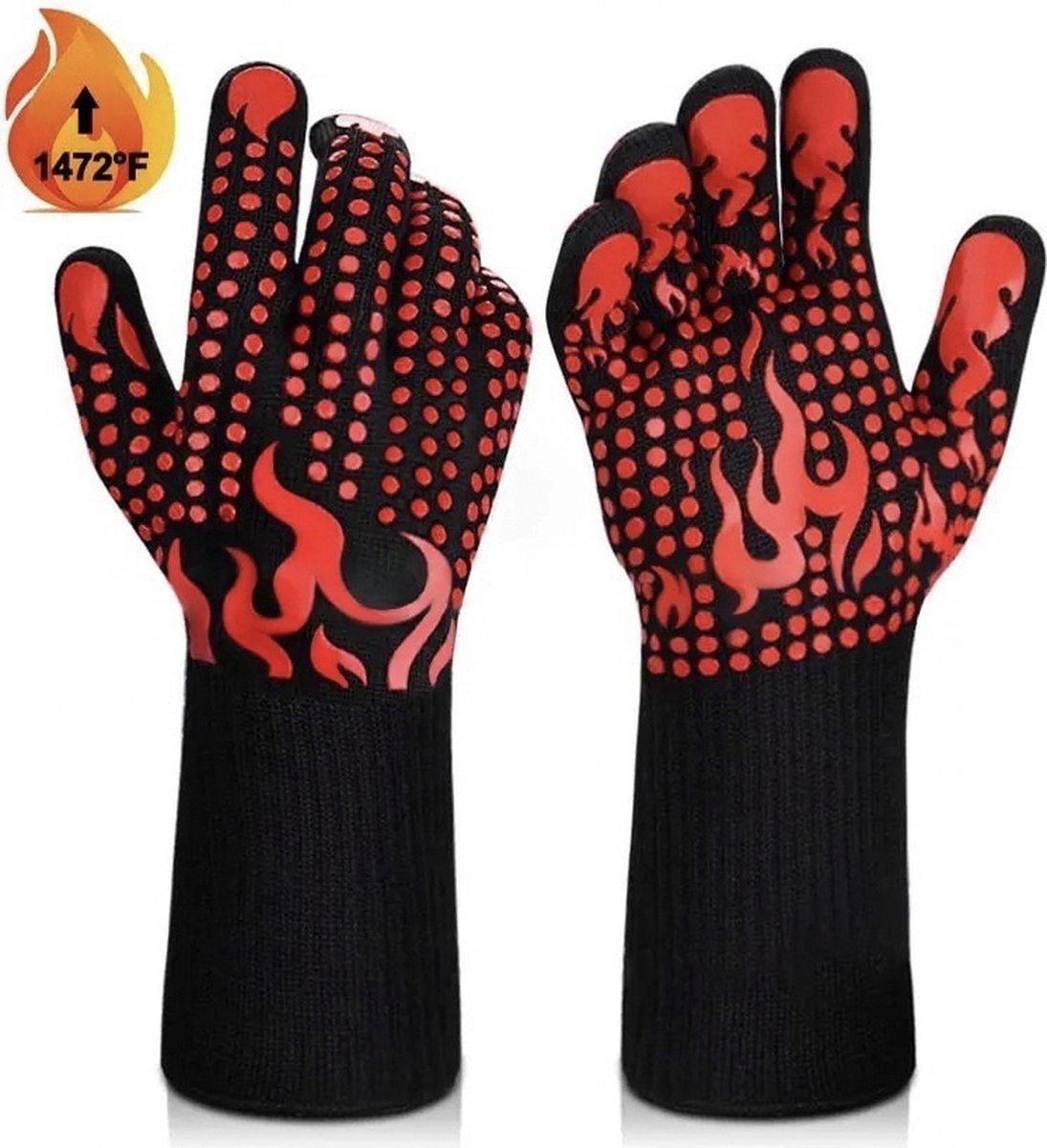 ZYLARO Gecertificeerde Ovenwanten - BBQ Handschoenen - Hittebestendig tot 800 °C - Ovenhandschoenen - Voor Barbecue en Oven - Rood - 2 Stuks