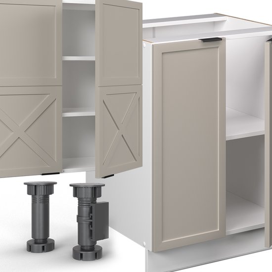 Vicco Fame- Line Cuisine complète – 300 cm avec armoire haute, sans plan de travail Grijs/beige/blanc