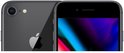 Twee donkergrijze iPhone 8 telefoons, één van achteren en één van voren met een kleurrijk scherm.