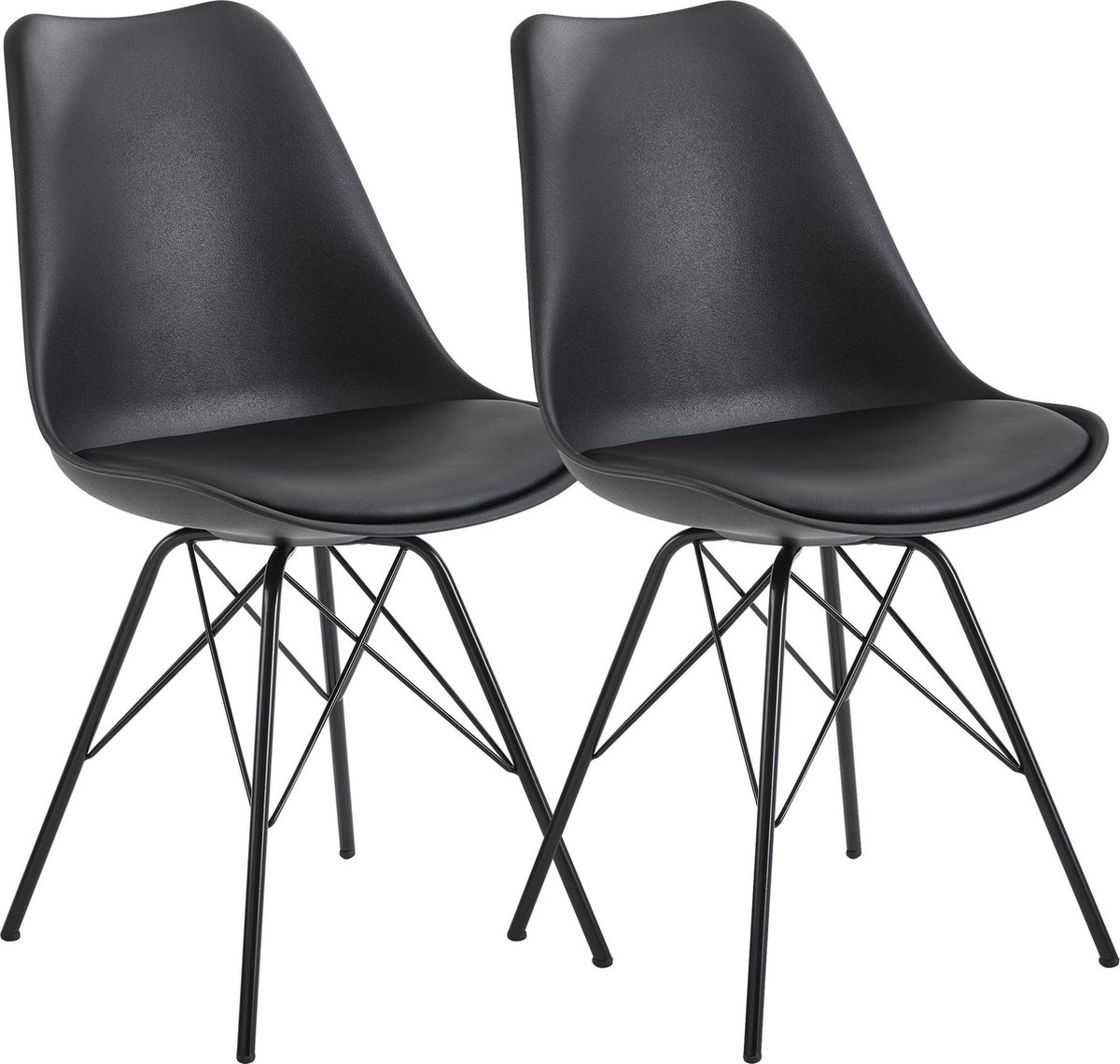 eetkamer set van 2 zwarte keukenstoelen Scandinavisch design | Schelpstoel met kunstlederen bekleding | Gestoffeerde stoel Gestoffeerde stoel