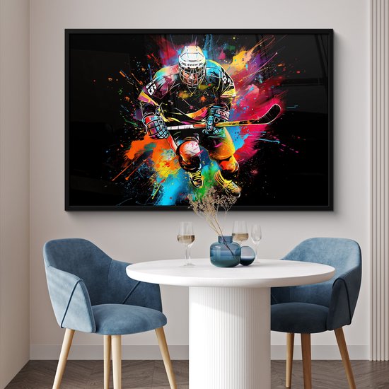 Affiche encadrée - Cadre photo 120x80 cm - Posters - Graffiti - Sport - Hockey sur glace - Hockey - Affiche encadrée noire - Décoration murale chambre ado - Décoration chambre ado - Accessoires chambre ado