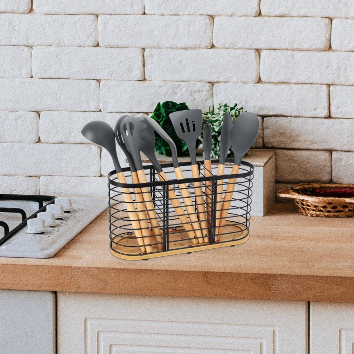 Porte-ustensiles De Cuisine En Céramique – Avec Trous De Drainage, Grande Capacité, Pour Cuillères, Spatules, Baguettes, Facile à Nettoyer