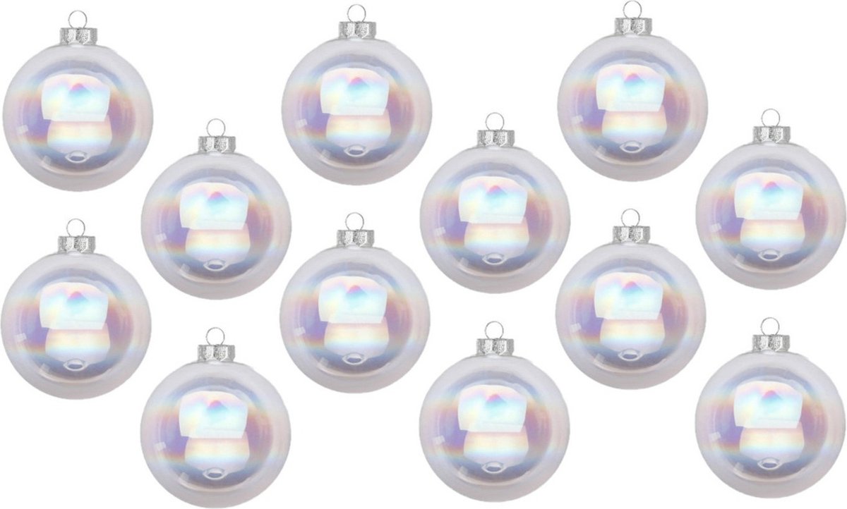 Inge Christmas Goods Kerstballen - 12x st - transparant parelmoer - D8 cm - glas - glans/mat