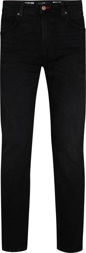 Zwarte straight fit jeans, van achteren gezien.