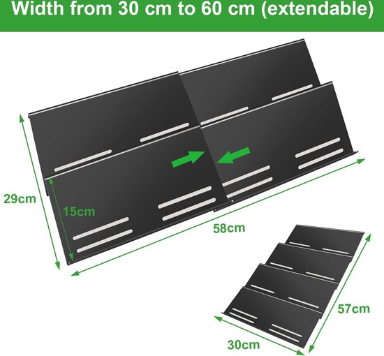 Colexy Kruidenrek, lade, uittrekbaar van 30 cm tot 60 cm, opslag van specerijen, keuken, lade van acryl, kruidenorganizer, keuken, plantenstandaard, verstelbaar, zwart