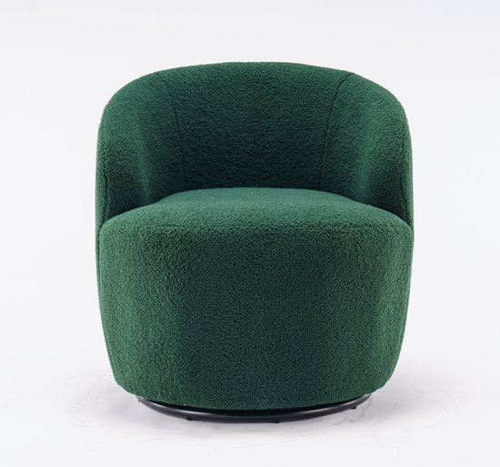 Foto: Merax soft teddy stof swivel accent armchair barrel chair met zwarte poedercoating metalen ring groen