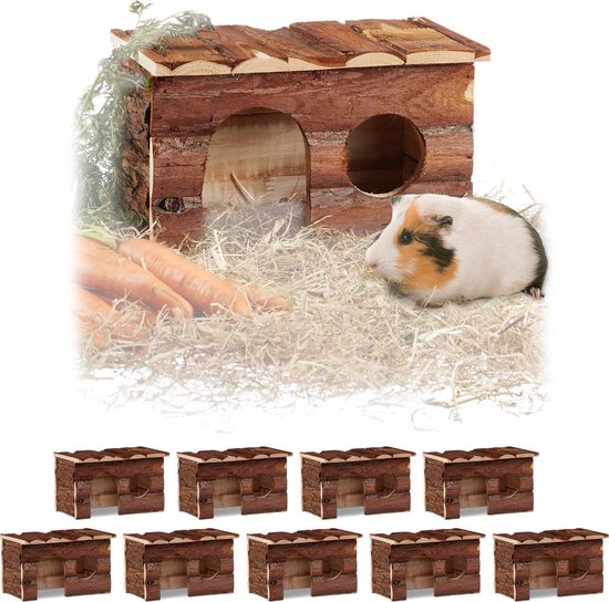 relaxdays 10x speelhuisje - hout - knaagdierhuis - caviahuis - hamster  huisje - groot | bol.com