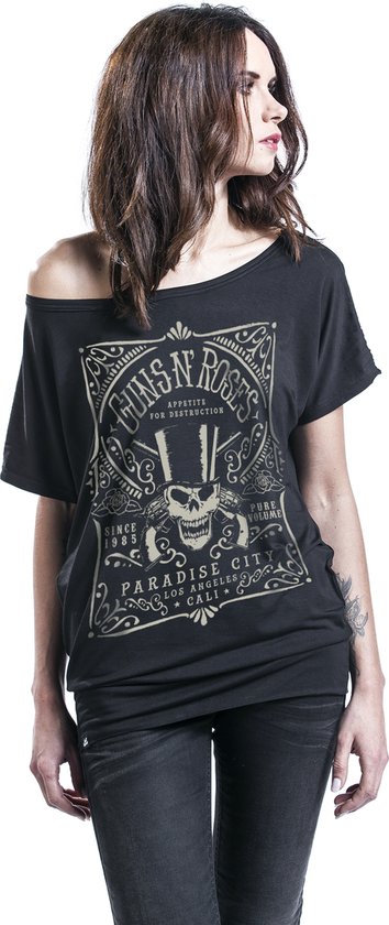 T-shirt noir en viscose Guns N' Roses Paradise City Label, taille L - Produits dérivés du groupe, Groupes