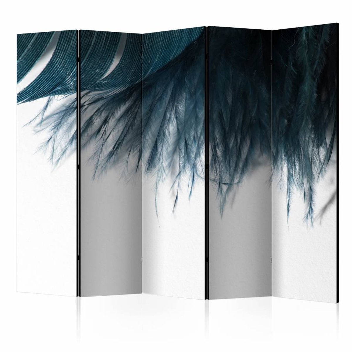 Vouwscherm / Kamerscherm - Donker blauwe veer II 225x172cm , gemonteerd geleverd, dubbelzijdig geprint