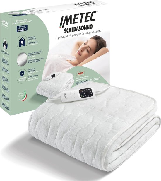 Imetec Adapto Recreo Bed Warmer – Heated Mattress Topper 1 Seater 150 x 80 cm – Fast Warming – Regulating 6 Temperatures – Hypoallergenic Quilted Imetec Adapto Recreo Bed Warmer – Heated Mattress Topper 1 Seater 150 x 80 cm – Fast Warming – Regulating 6 Temperatures – Hypoallergenic Quilted