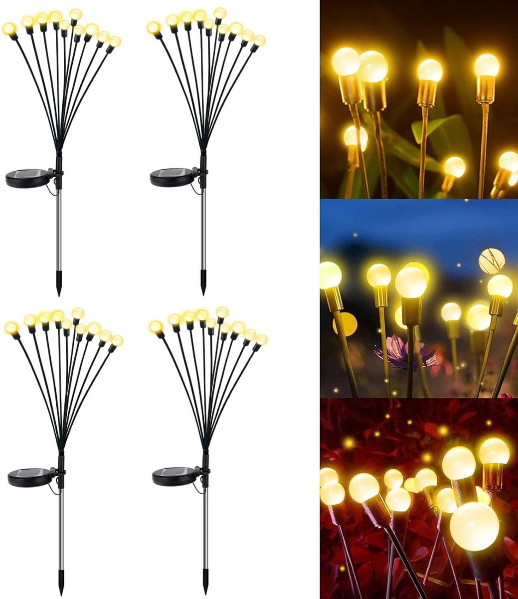 Buitenverlichting op zonne-energie - Set van 2 Gloeiwormlampen IP65 Waterdicht - Tuinverlichting voor Buitenplaats Gazon Looppad Balkon tuinverlichting op zonneenergie