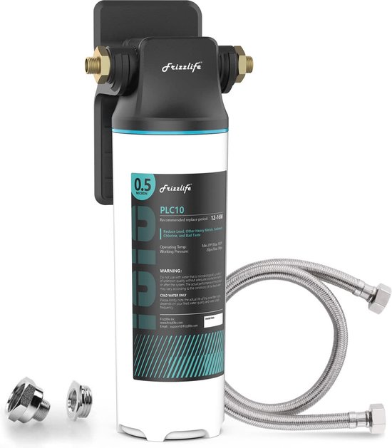 Frizzlife TW10 waterfilter voor onder de gootsteen, NSF/ANSI 53 & 42 gecertificeerde elementen, vermindert 99,99% lood, chloramine, fluoride, slechte smaak en geur, directe verbinding, 0,5 micron