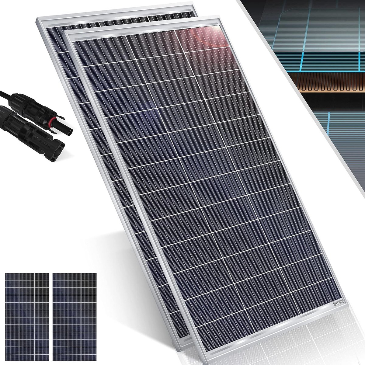 Zonnepaneelset van 2 monokristallijne zonnepanelen - 165W 18V voor 12V accu's - Ideaal voor caravans, camping en tuinhuisjes