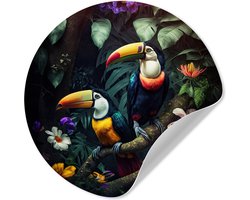 WallCircle® - Behangcirkel 80x80 cm - Muurstickers Toekan - Bloemen - Jungle - Vogels - Muurcirkel woonkamer - Wandcirkel slaapkamer - Kamer decoratie zelfklevend - Muurdecoratie accessoires